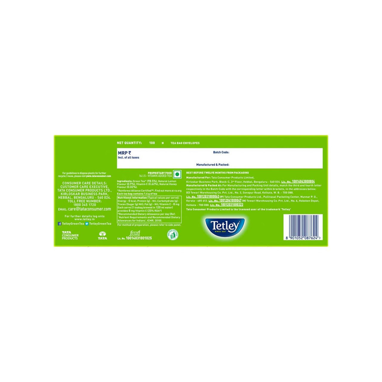 Tetley Lemon and Honey Green Tea