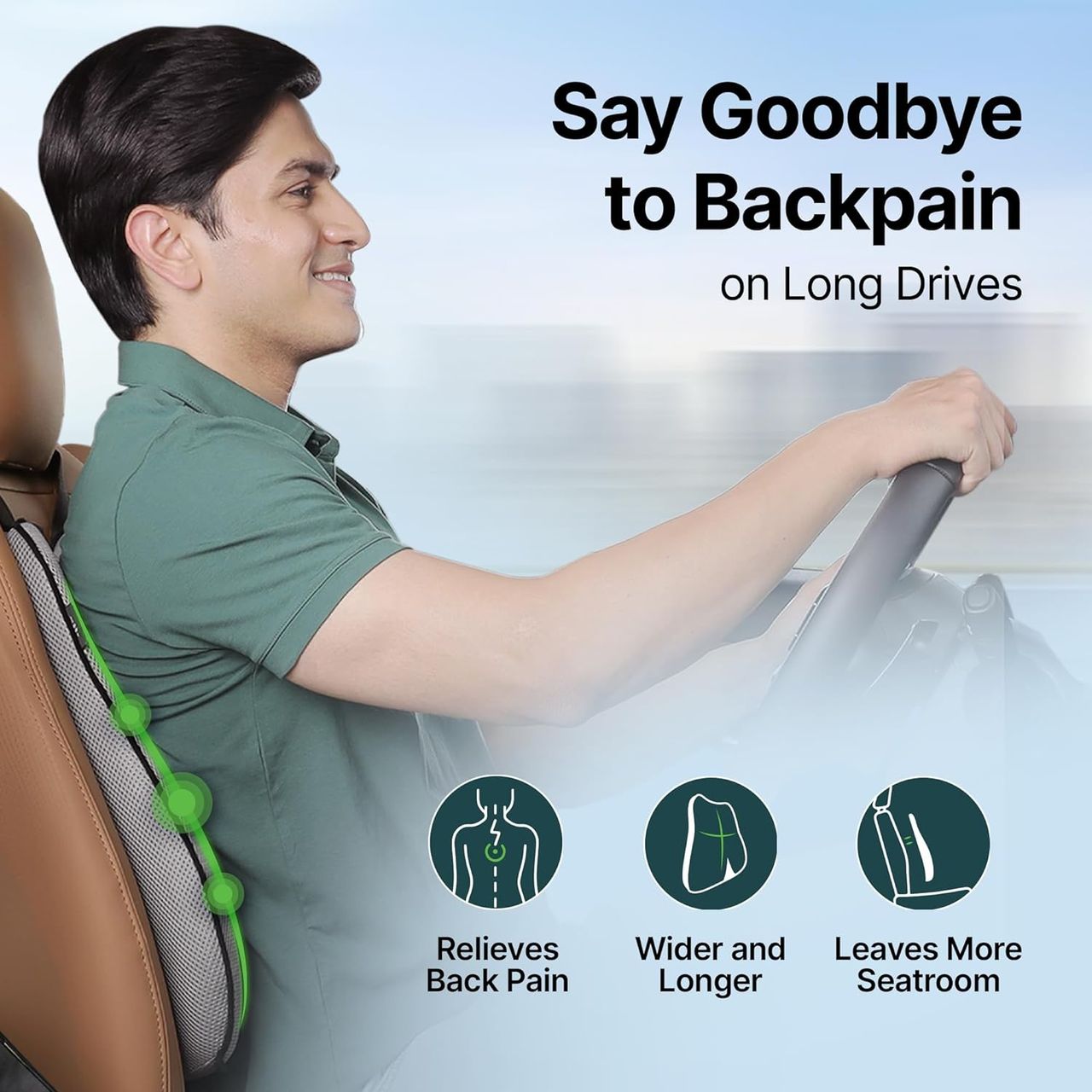 Frido Car Backrest Pillow For Lumbar Support & Back Pain Relief While Driving, Grey, Pack Of 1