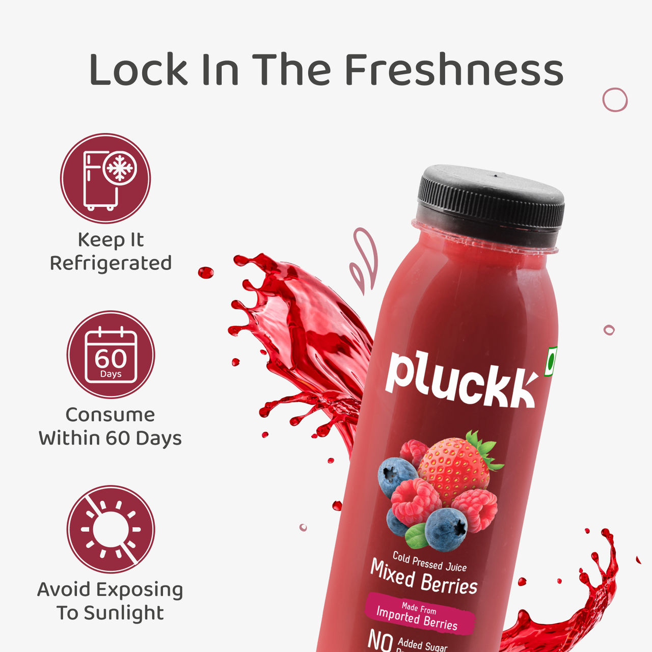 Pluckk Fresh Mixed Berries Juice, No Preservatives, No Concentrate, No Added Sugar, Cold Pressed Fruit Juice
