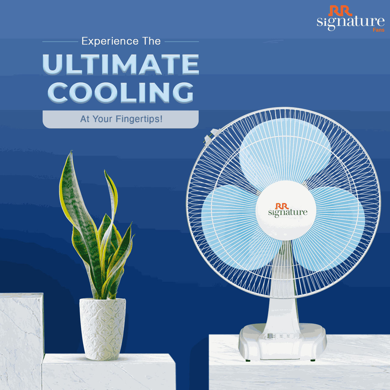 RR Signature Zello Table Fan, 400mm, Normal Speed, White & Blue
