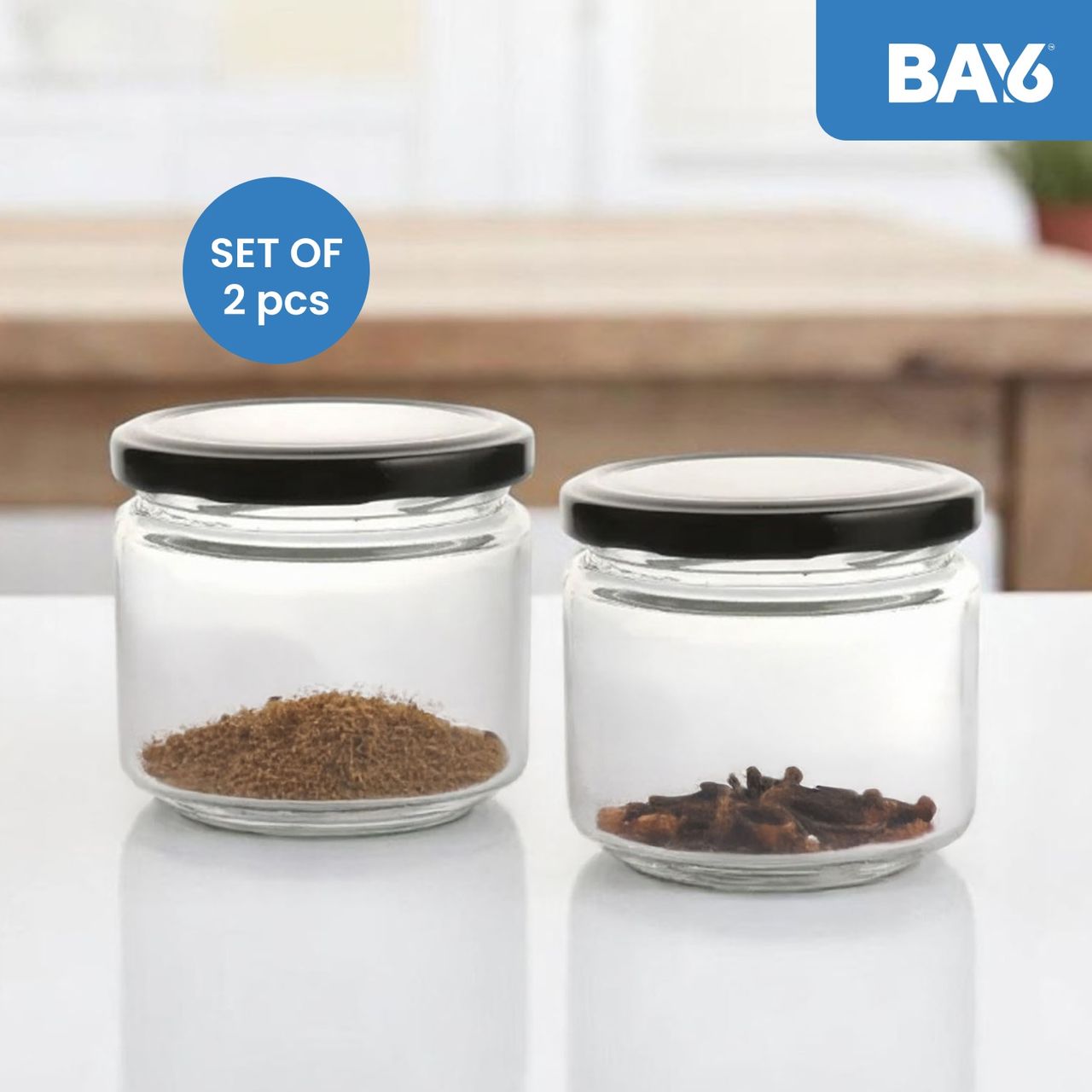 BAY6 Glass Jar Set with Metal Cap- 350 ml - (2pc)