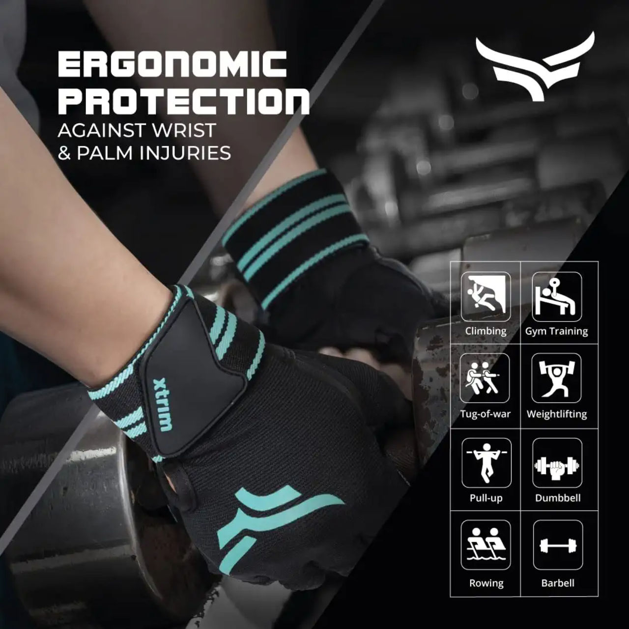 Xtrim Xmacho Leather Gym Gloves with Wrist Support, for Weightlifting & Exercise |Blue & Black - L