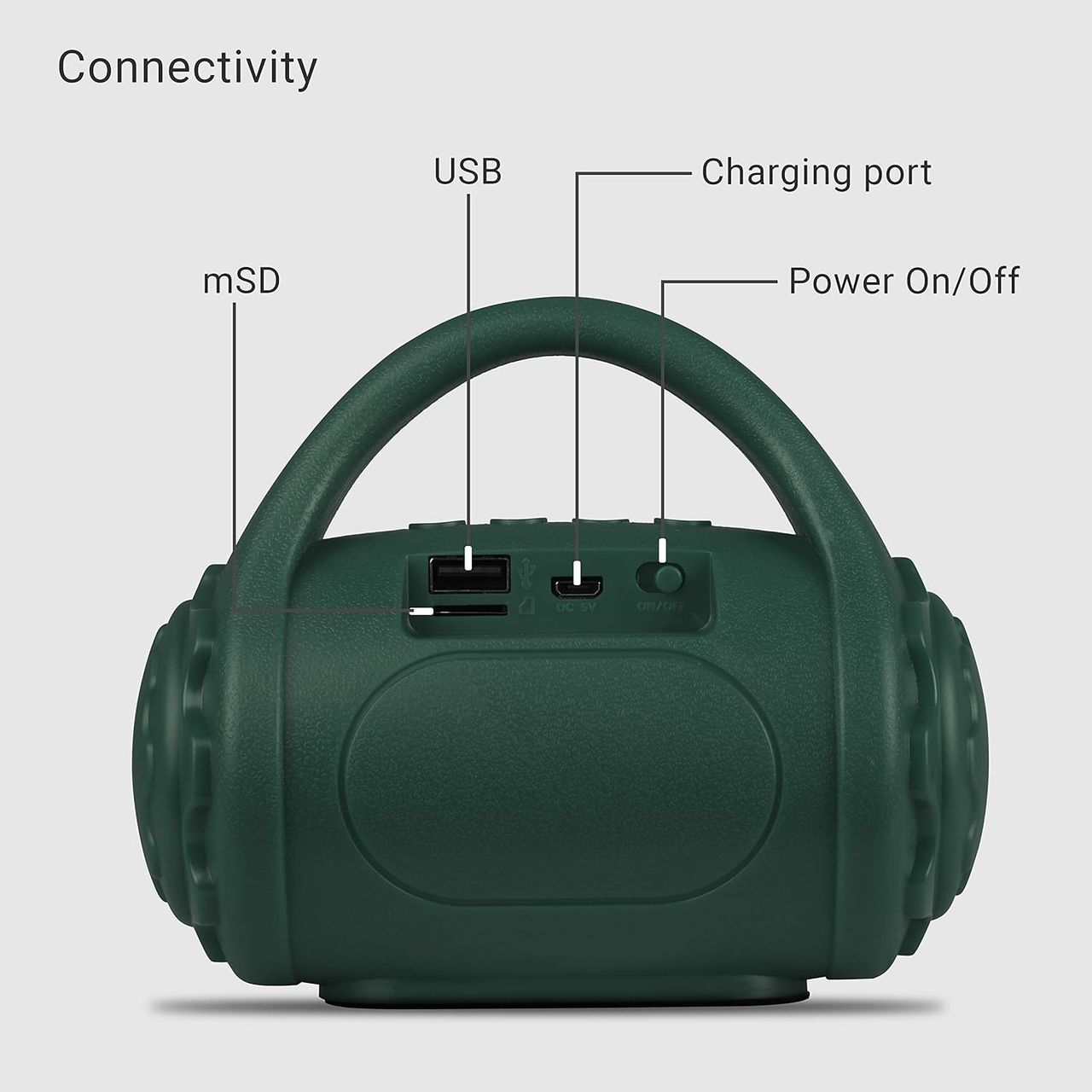 Zebronics County 3W BT Speaker with Carry Handle, USB, SD Card, AUX, FM & Call Function (Green)