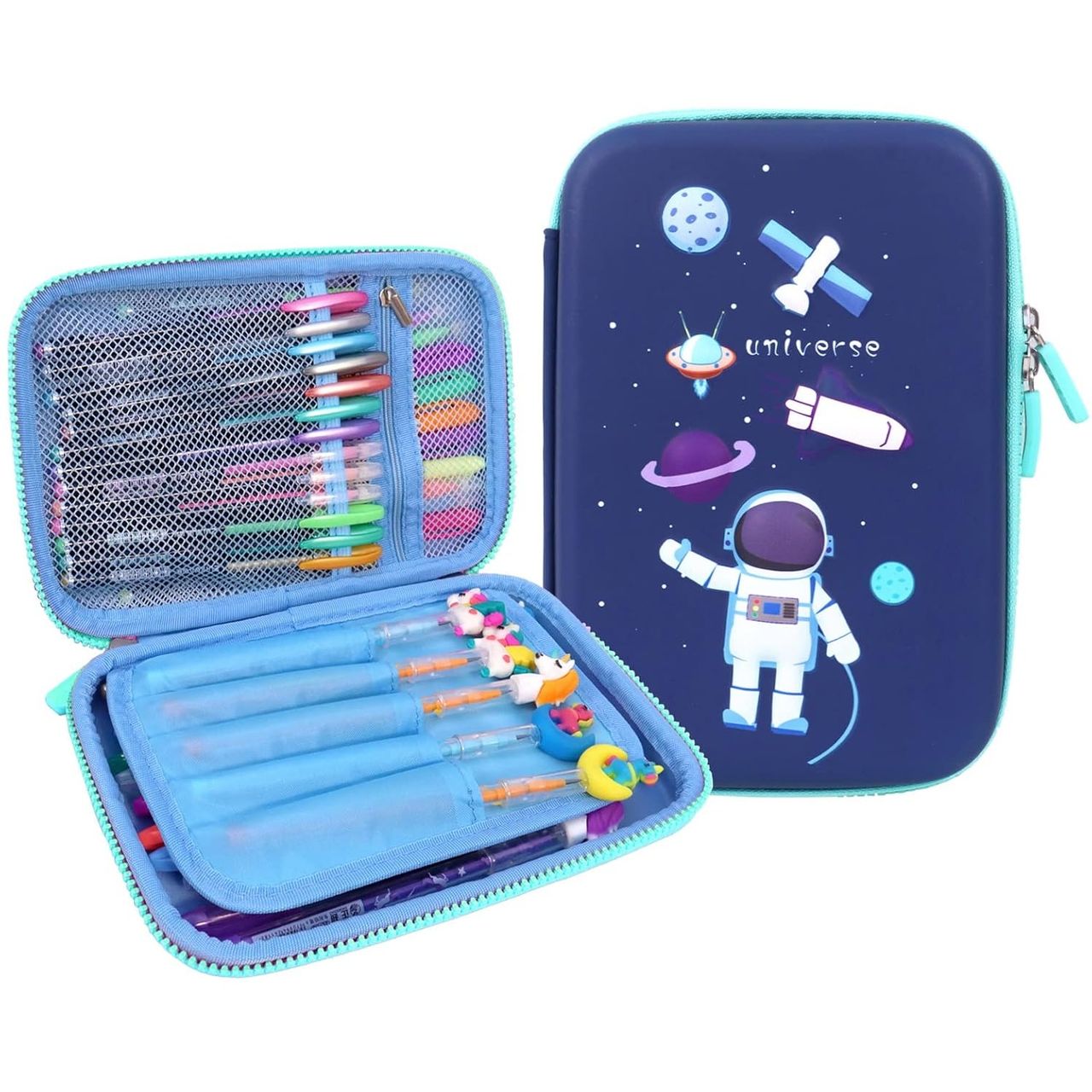 Toyshine Astronaut Space 3D EVA Hardtop Pencil Case with Compartments | Large Capacity | Blue