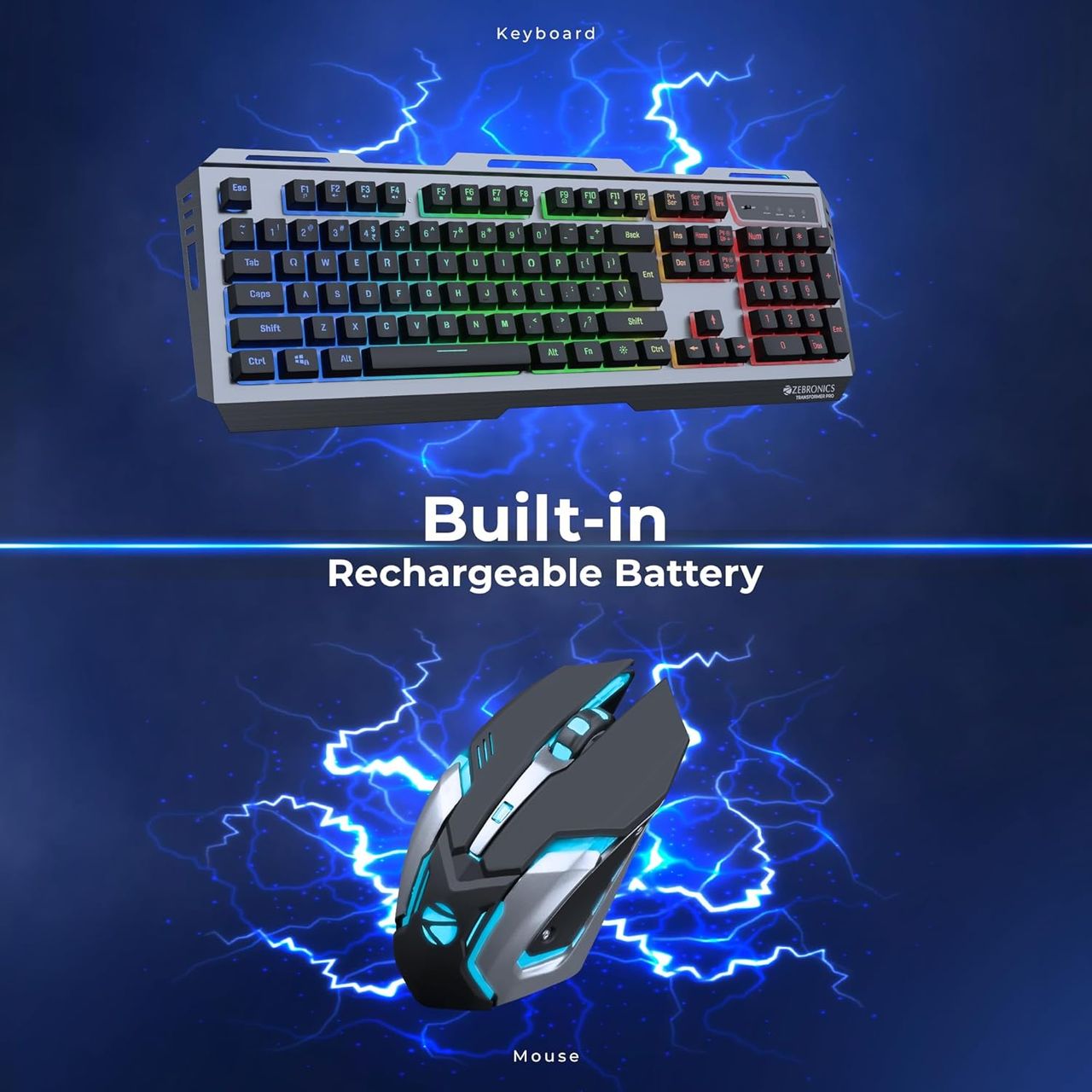 Zebronics Transformer Pro Wireless Gaming Keyboard & Mouse Combo 2.4Ghz Led Modes Upto 4000 Dpi