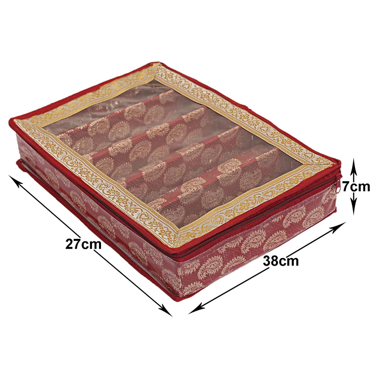 Kuber Industries Multipurpose Teardrop Pattern 5 Rod Bangle Box with Transparent Top (Red)