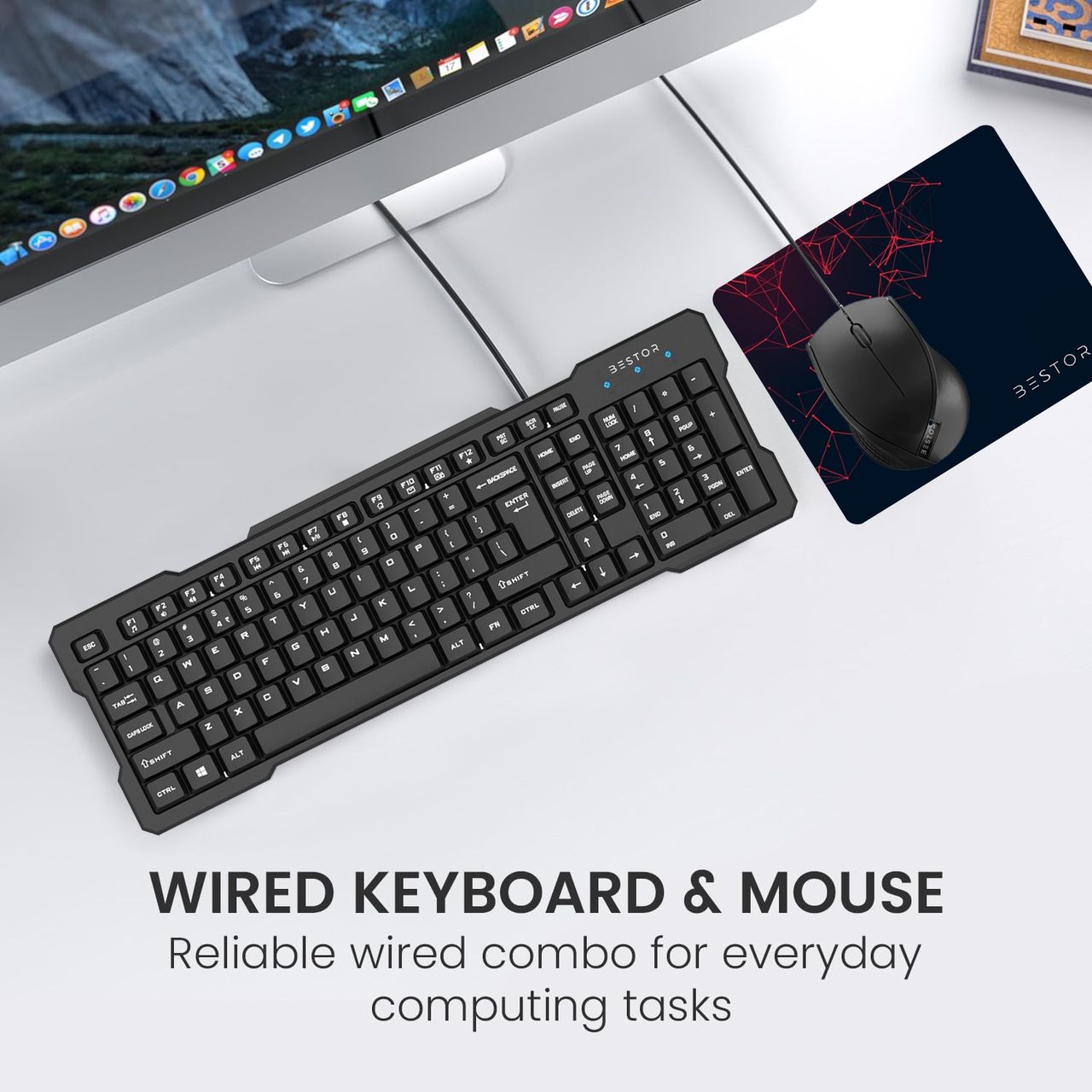 Bestor Set of 5 Combo | USB Wired Keyboard | Wire Mouse | Mouse Pad |Type-C converter | 4port HUB