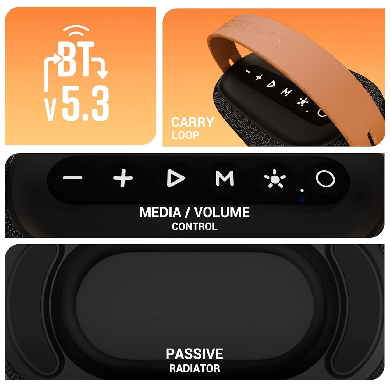 Zebronics Sound Feast 70 10W Portable Speaker, Bt v5.3, Projection Light, TWS, 10h* backup, Carry Strap
