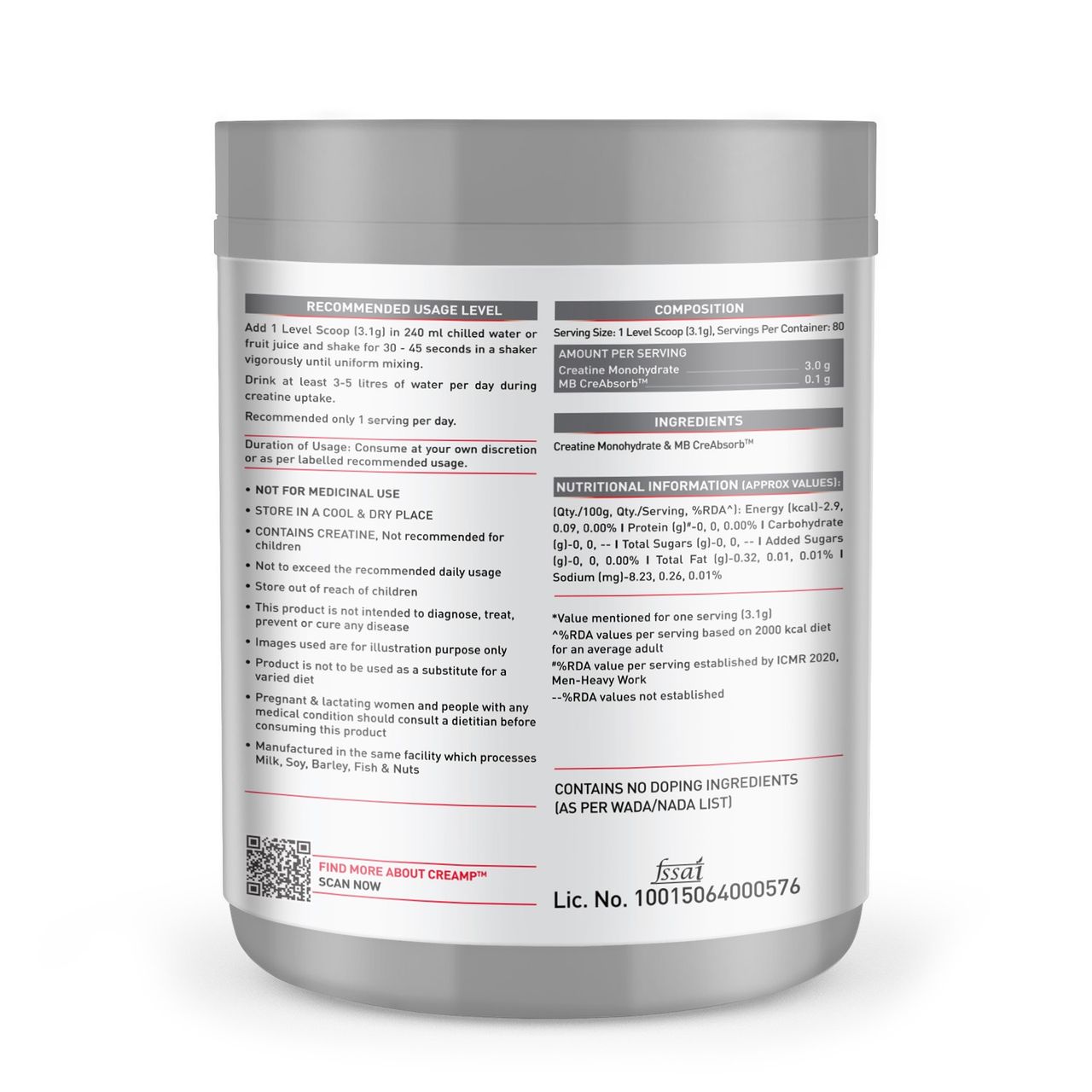 Muscleblaze Creatine Monohydrate Creamp With Creabsorb (Unflavoured, 80 Servings) 250 g Combo