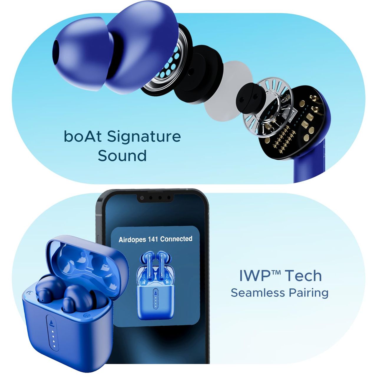 boAt Airdopes 141 Tws Earbuds W/ 42h Playtime, Low Latency Mode for Gaming, Enx Tech (Thunder Blue)