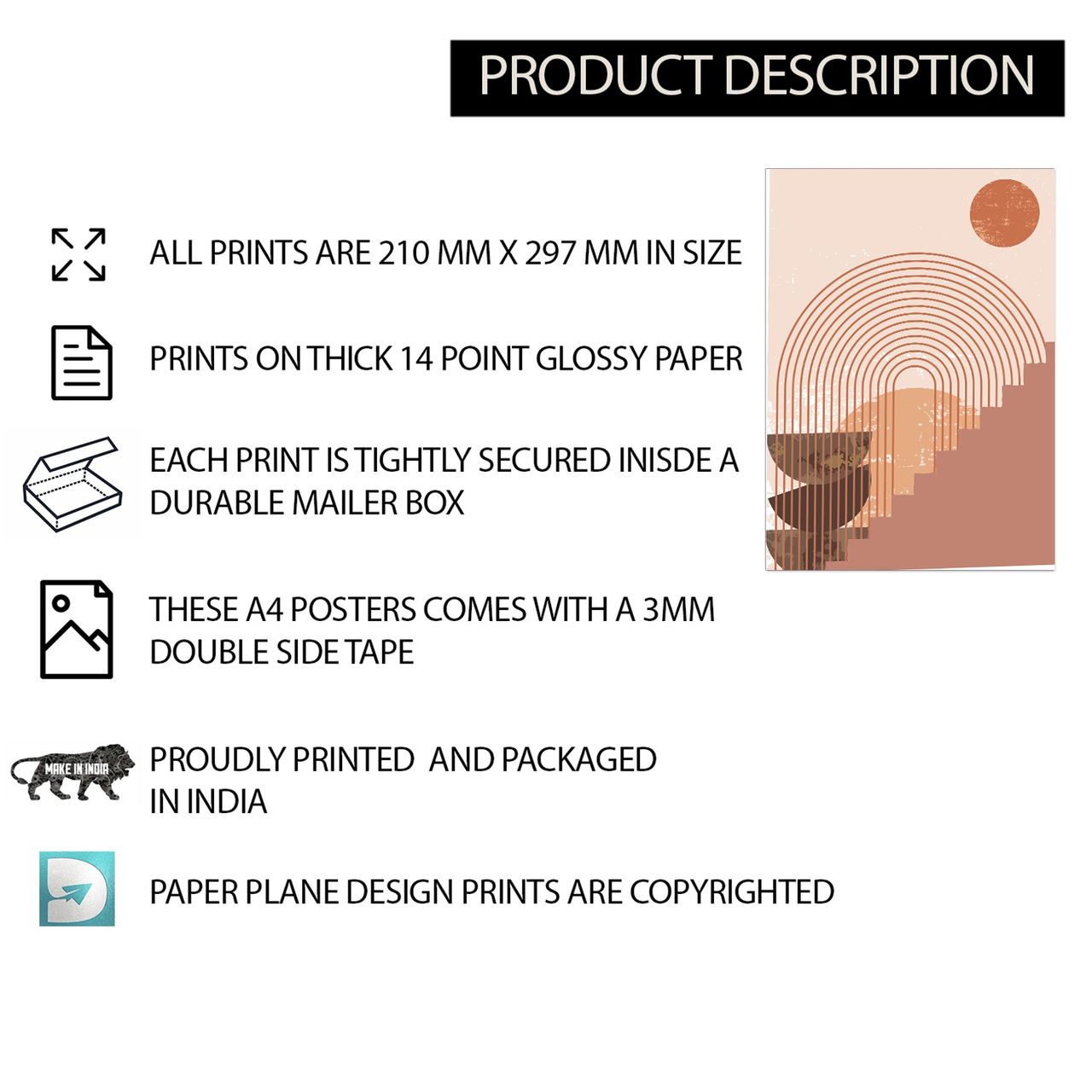 Paper Plane Design Abstract Boho Wall Posters For Living Room | Set Of 12 | Size 29 x 21 cm | D3