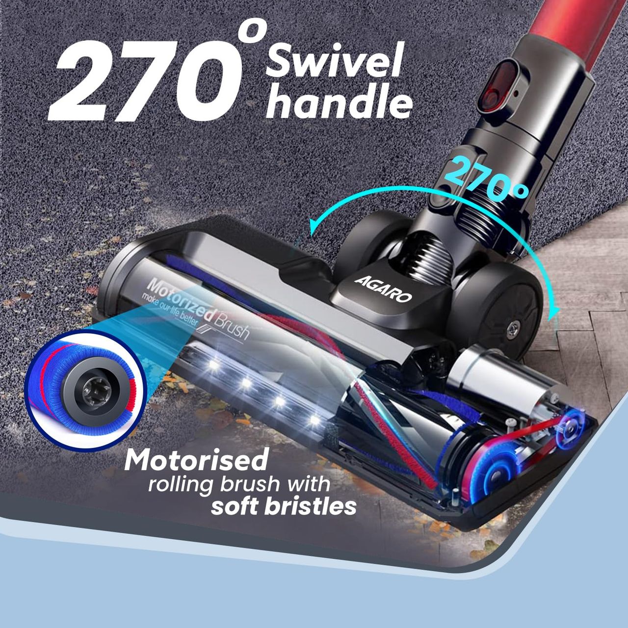 Agaro Supreme Cordless Stick Vacuum Cleaner,400W, 25 Kpa Suction,3 Adjustable Suction Modes,Bagless