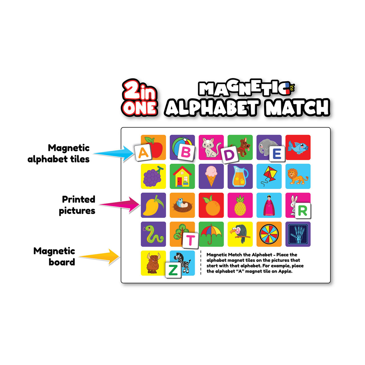 Play Panda Magnetic Learn to Spell Objects with 104 Magnetic Tiles
