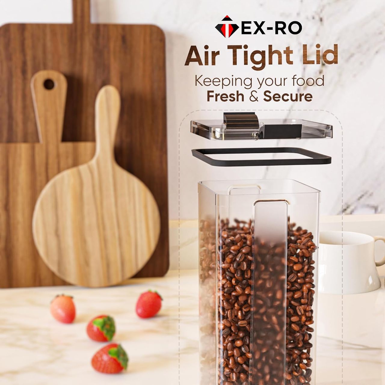 Tex-Ro Airtight with Lockable Plastic Grocery Container for Kitchen Organizer - 1100 ml | Pack of 6