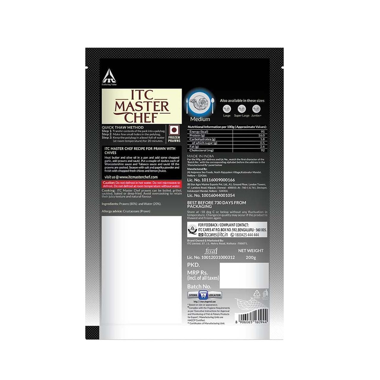 ITC Master Chef Medium Prawns Peeled & Deveined 200 g Combo