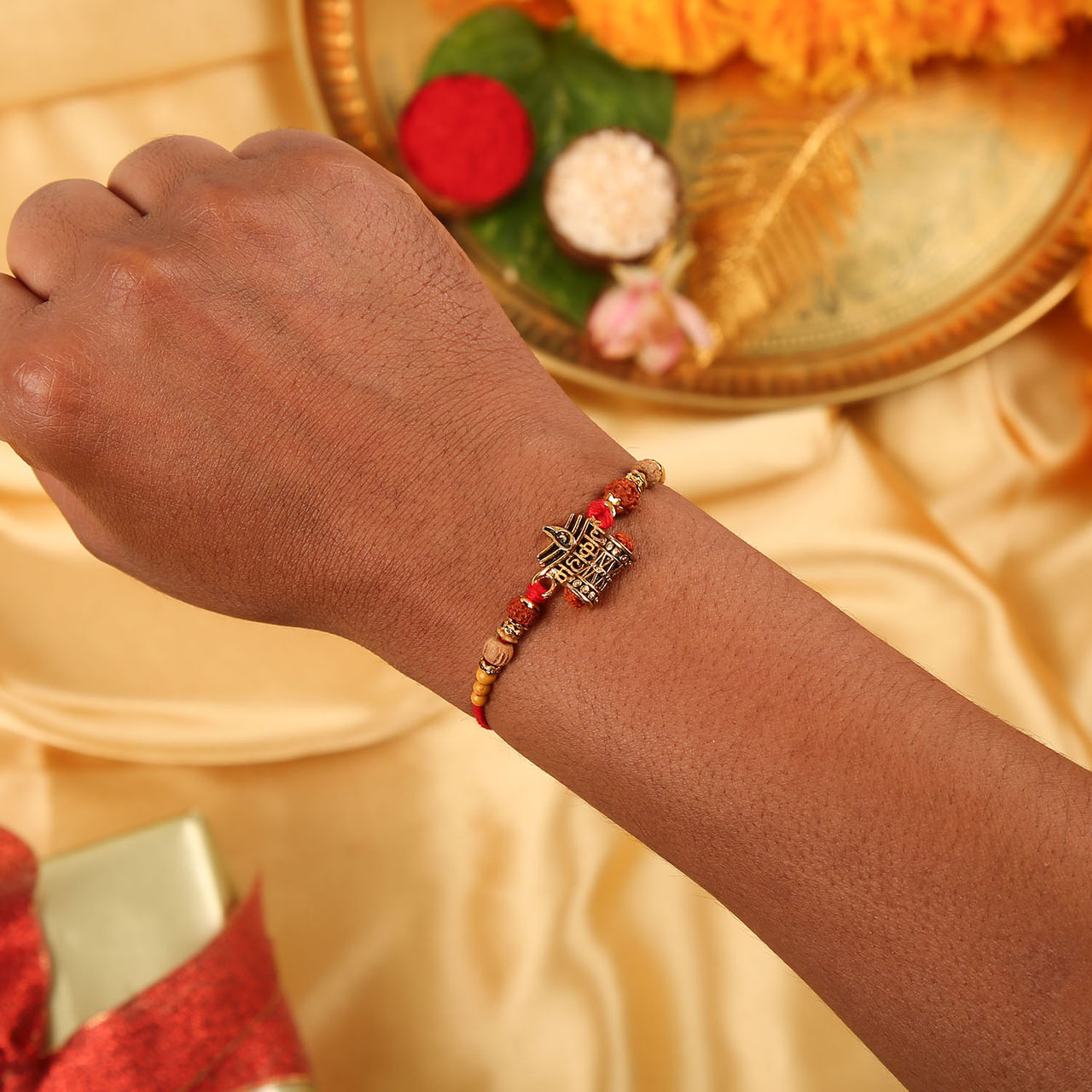 Pichai Rudraksh Beads and Shiv Mahakal Charm Rakhi - Sacred and Unique