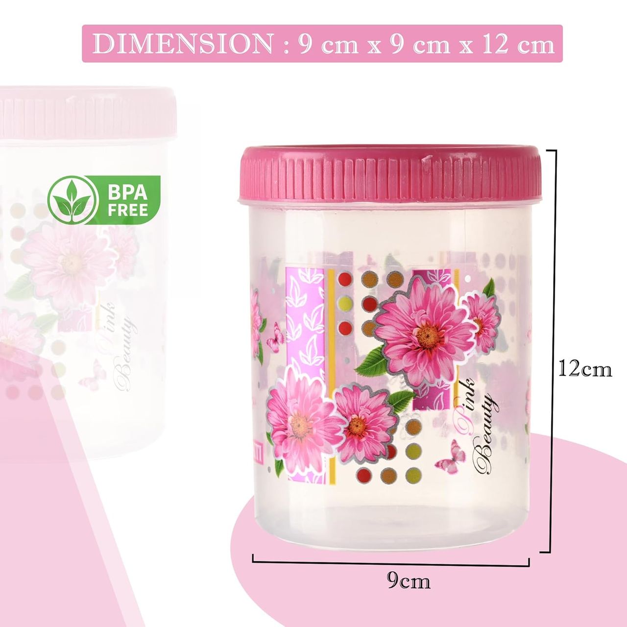 Kuber Industries (Set of 6)  500 ML Plastic Storage Containers for  Kitchen Jar with Spoon | Pink