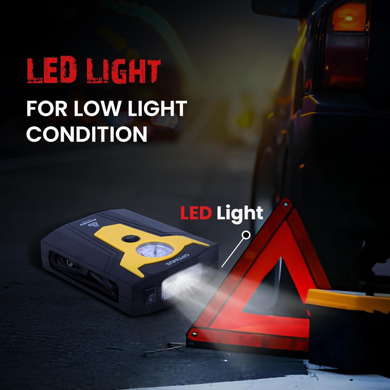 Autofy Optimus Analog Car Tyre Inflator 150Psi With Emergency Led | 100W-12V