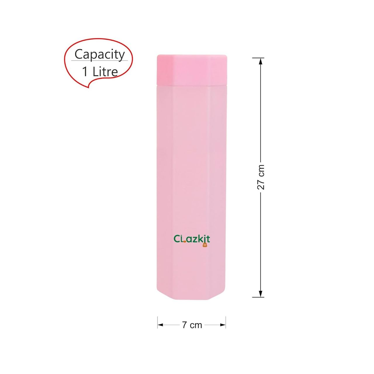 Clazkit Hexagon Shaped Water BottleTreking Bottle Set of 3 | 1 Litre