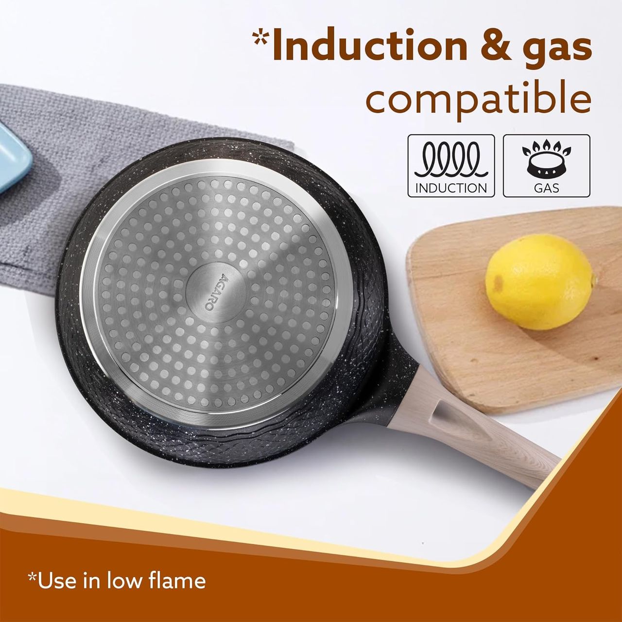 AGARO Imperial Granite Non Stick Frypan with Glass Lid, 3L / 28cm