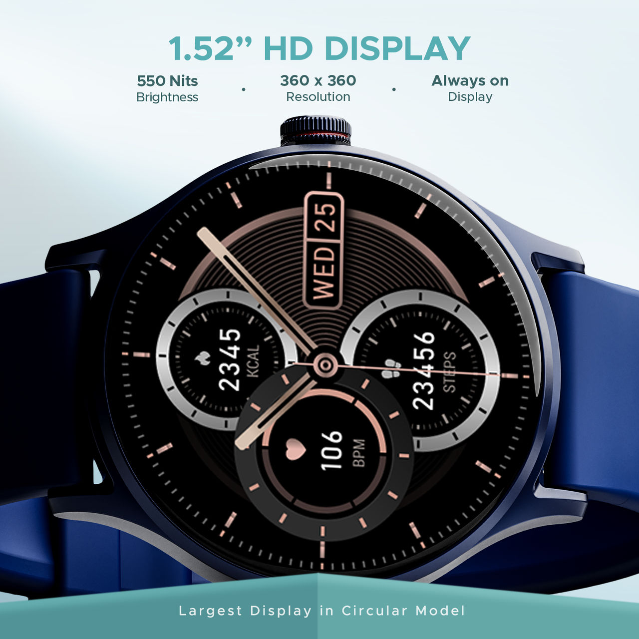 boAt Lunar Vista Smartwatch | 1.52" Display | Functional Crown - Vista Deep Blue