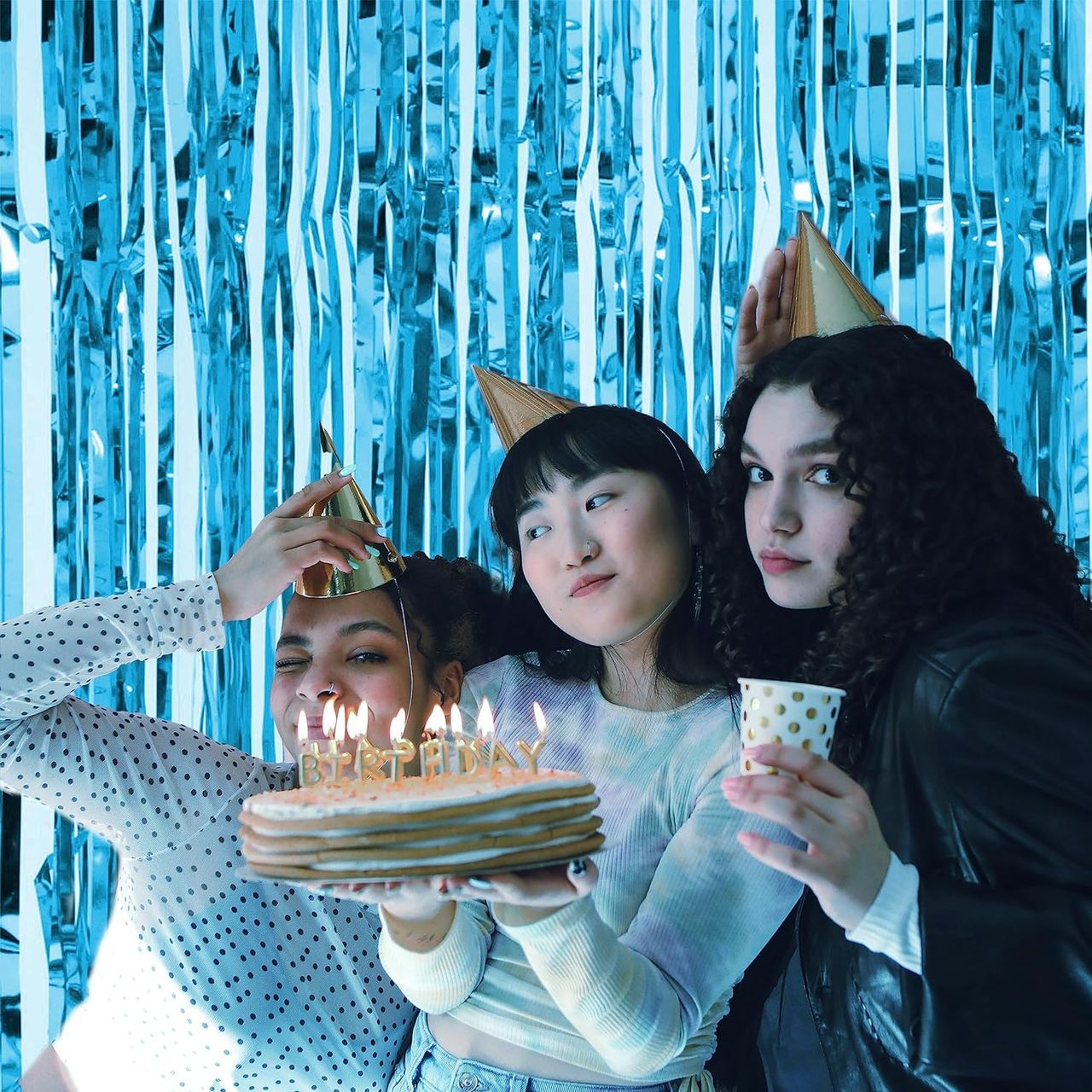 Just Party Pack Of 2 Fringe Curtains Super Shiny | 3x6 ft Birthday Party Decoration Kit,Light Blue