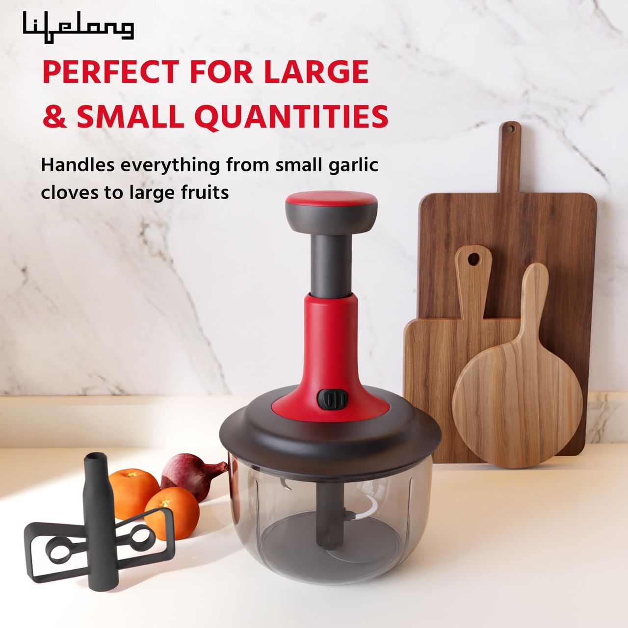 Lifelong Push Chopper 1600 ml with Whisker|Versatile Multi-Purpose Vegetable Chopper