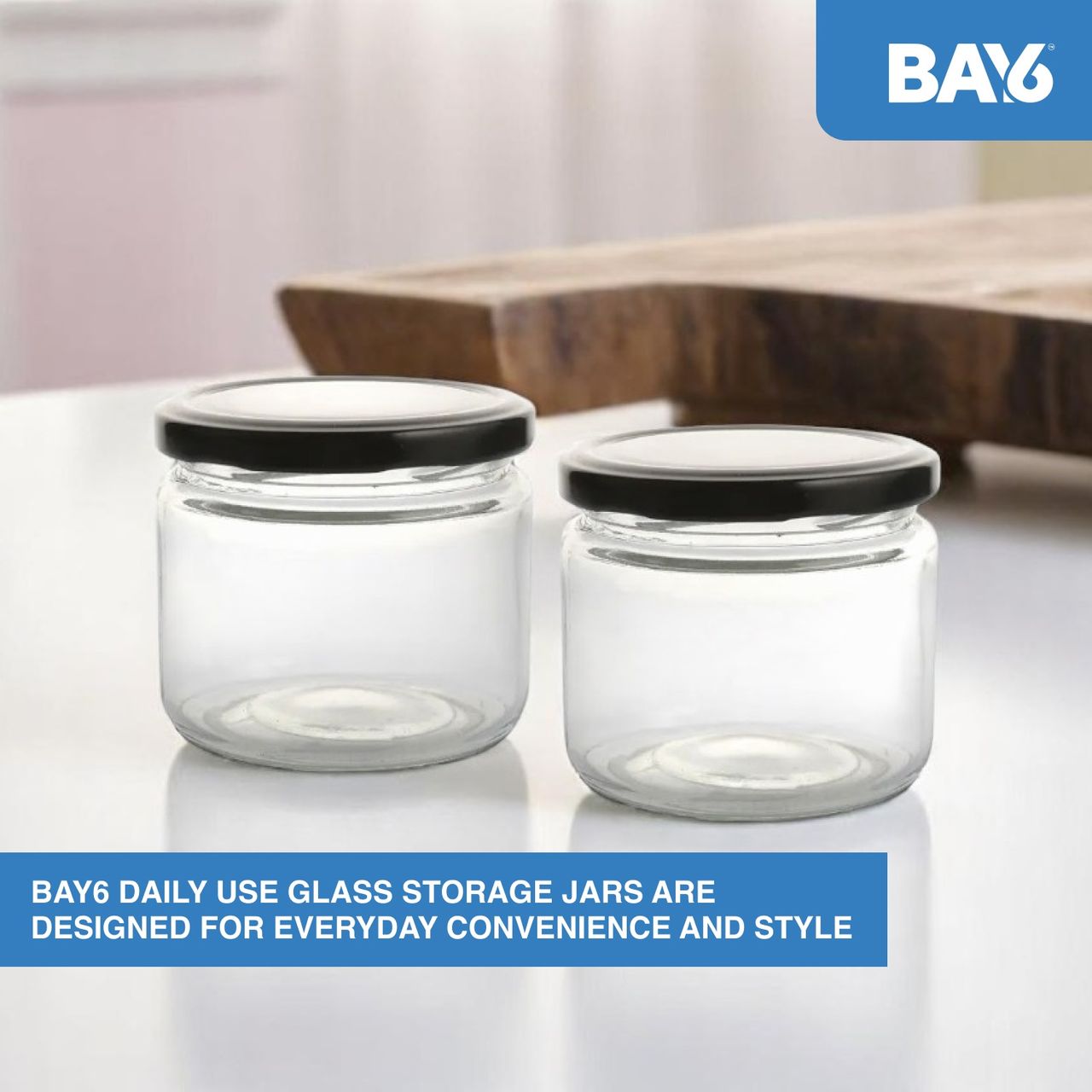 BAY6 Glass Jar Set with Metal Cap- 350 ml - (2pc)