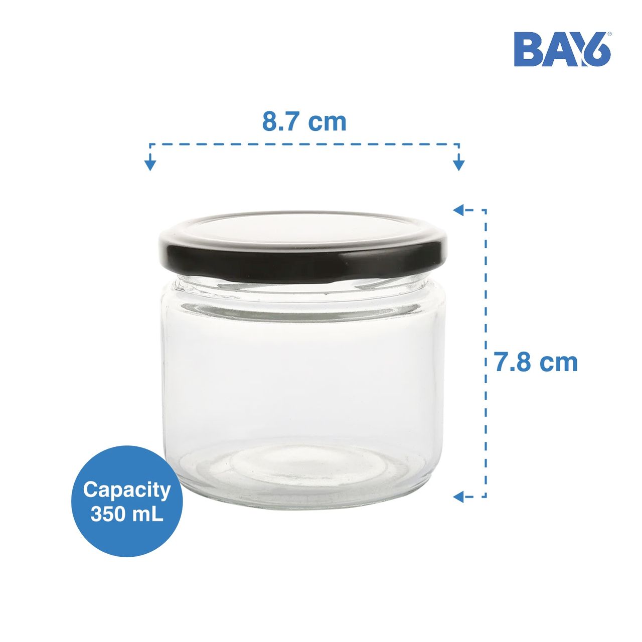 BAY6 Glass Jar Set with Metal Cap- 350 ml - (2pc)