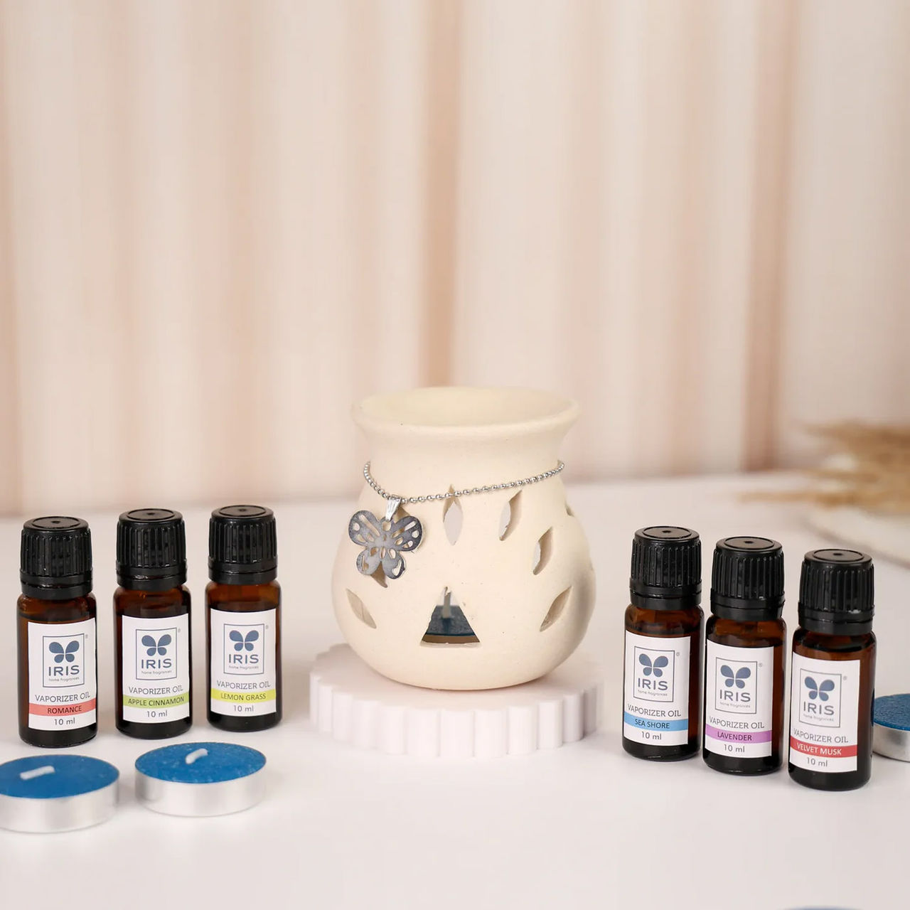 IRIS Fragrance Vaporizer Giftpack With 6 Assorted Oils And Tealights
