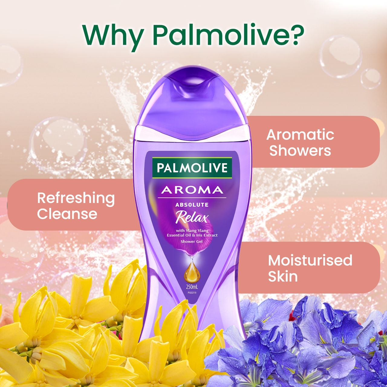 Palmolive Iris & Ylang Ylang Essential Oil Aroma Absolute Relax, Moisturizing Body Wash 250 ml Combo