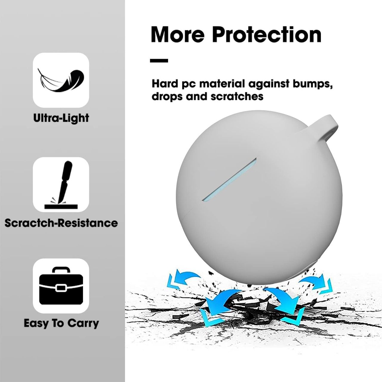 Sounce Portable Silicone Case Cover Scratch-Resistant, Non-Slip Grip, Carabiner Clip Compatible with Keychain for Oppo Enco Buds 2 Full Protection Shockproof Case Cover Anti Fall Anti Dust (Grey)