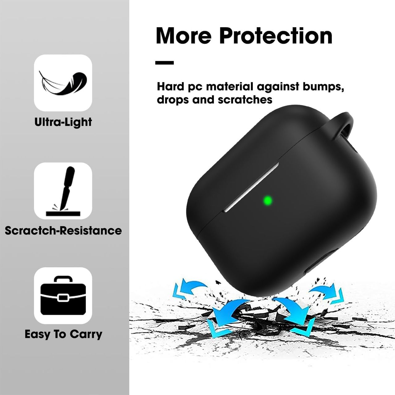 Sounce Silicone Case cover for AirPods Pro 2nd Gen 2022  Shock-Absorbing With Keychain | Black