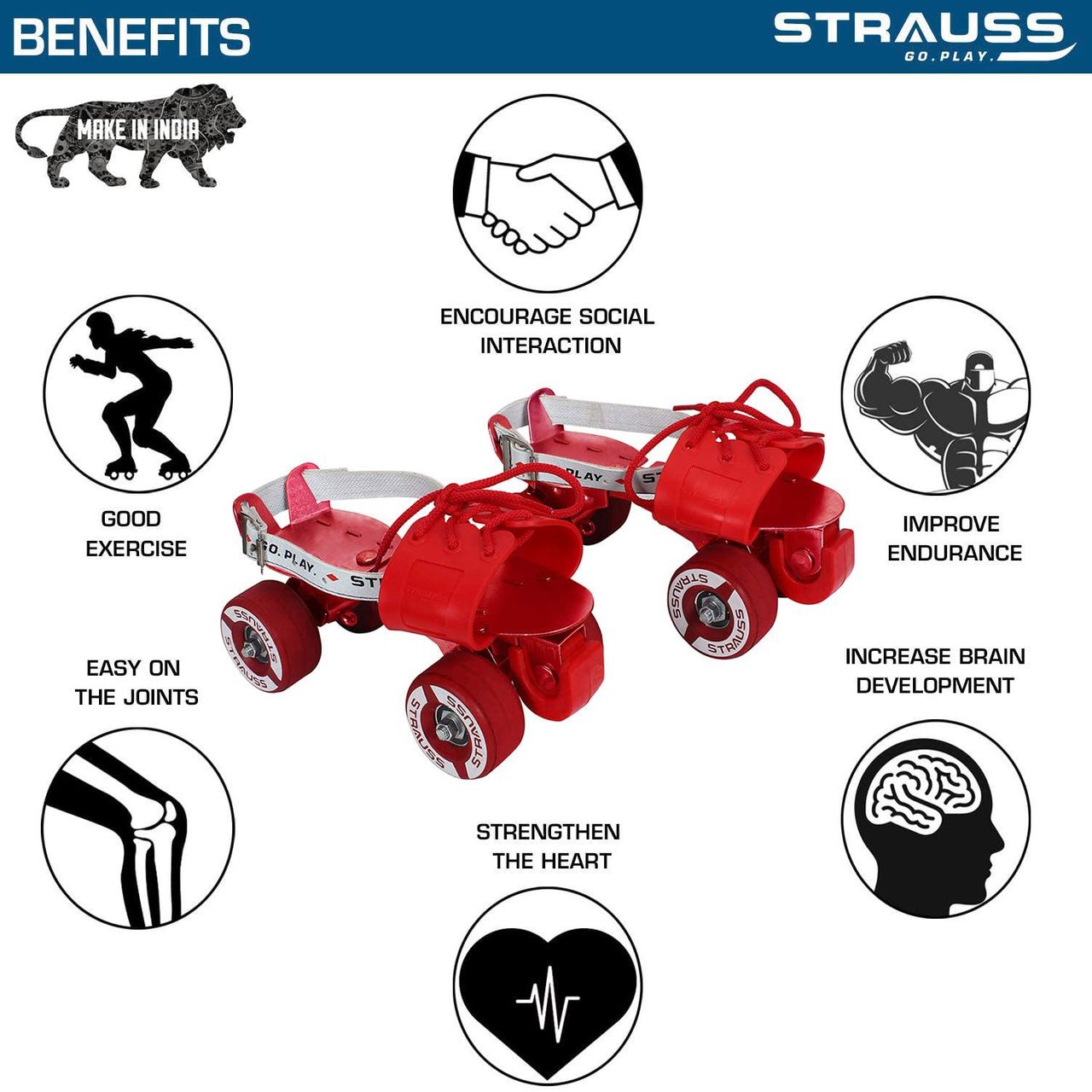 Strauss Senior Roller Skates, (Red)