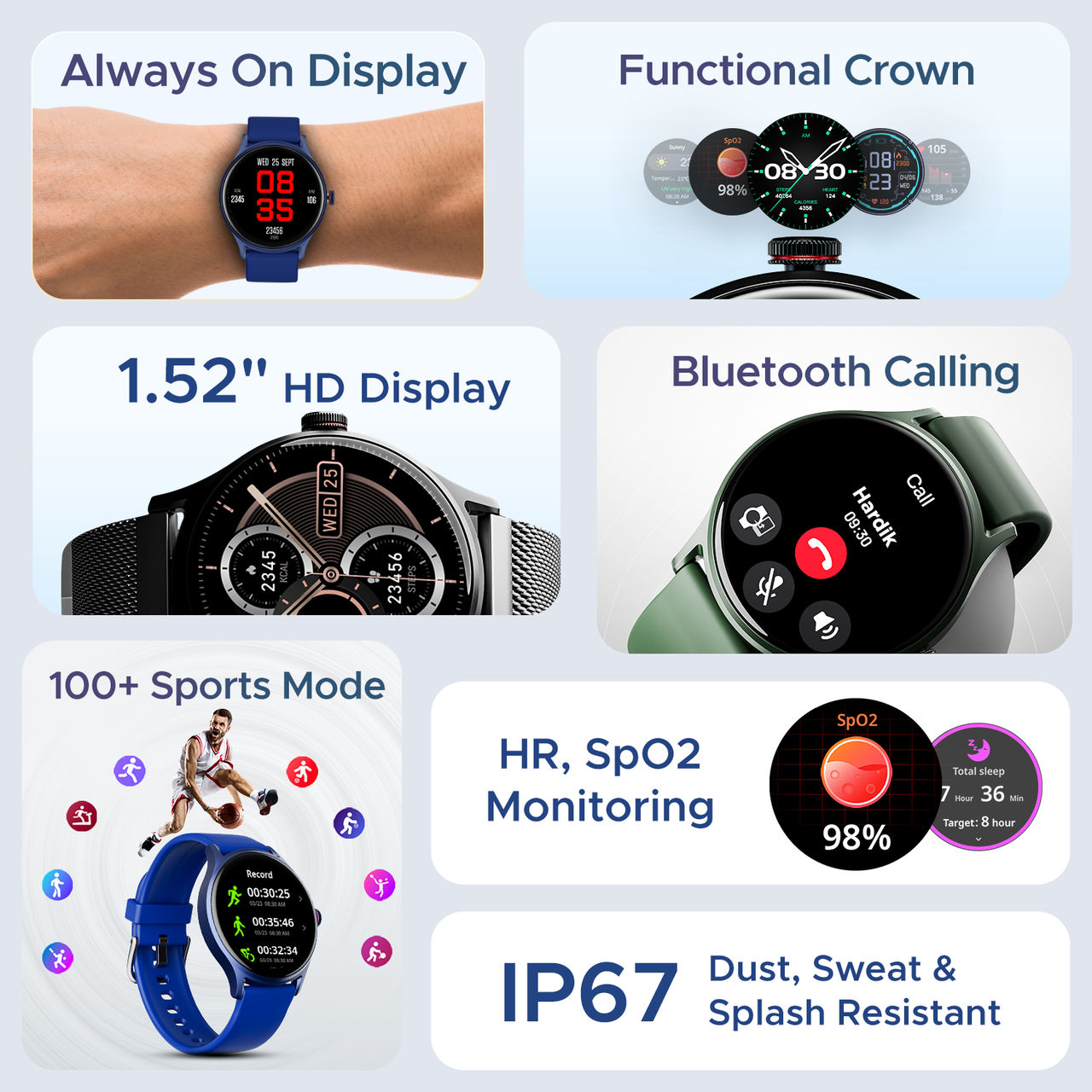 boAt Lunar Vista Smartwatch | 1.52" Display | BT Calling | Functional Crown - Cool Grey
