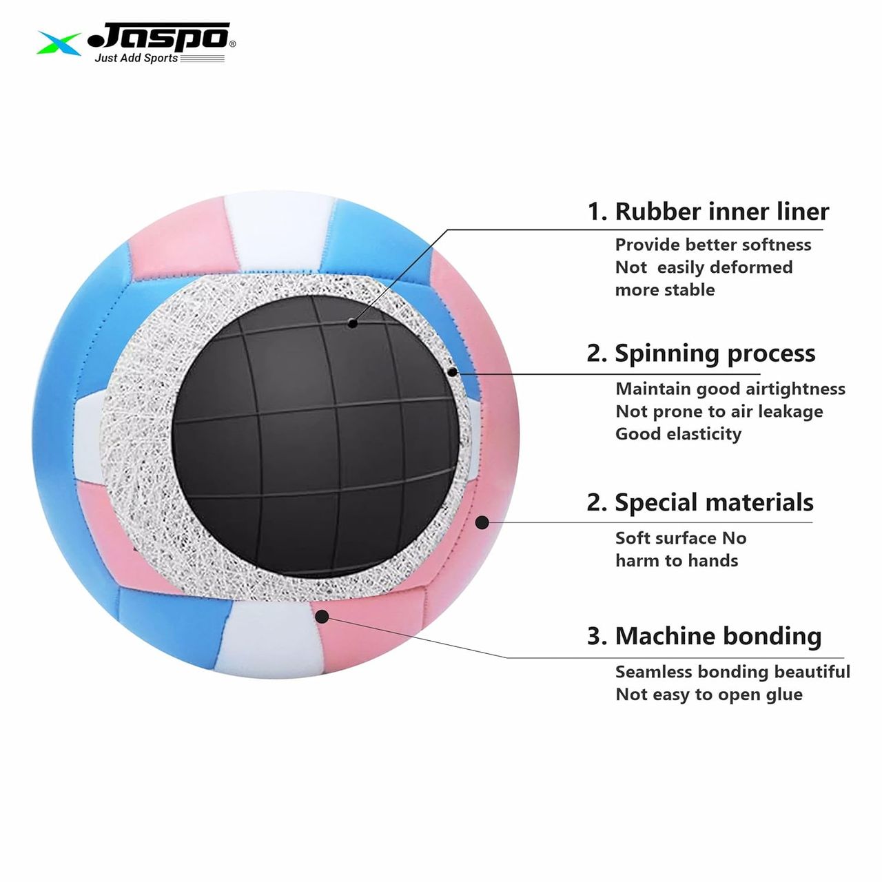 Jaspo Soft Touch Recreational Leather Volleyball with Hand Air Pump,Machine Stitched Size 5,Striker