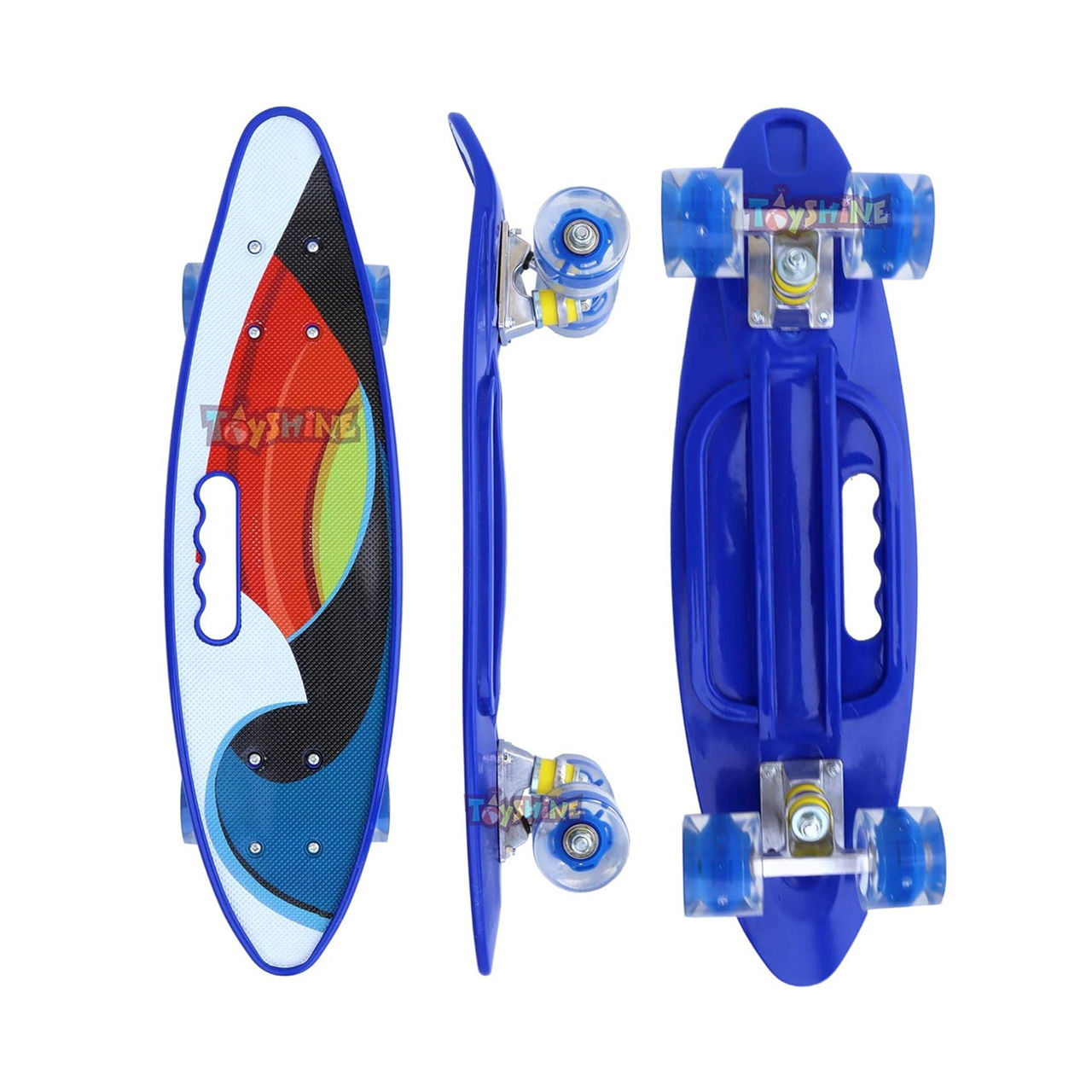 Toyshine Complete Skateboard With Colorful Led Light Up Wheels For Beginners, Blue