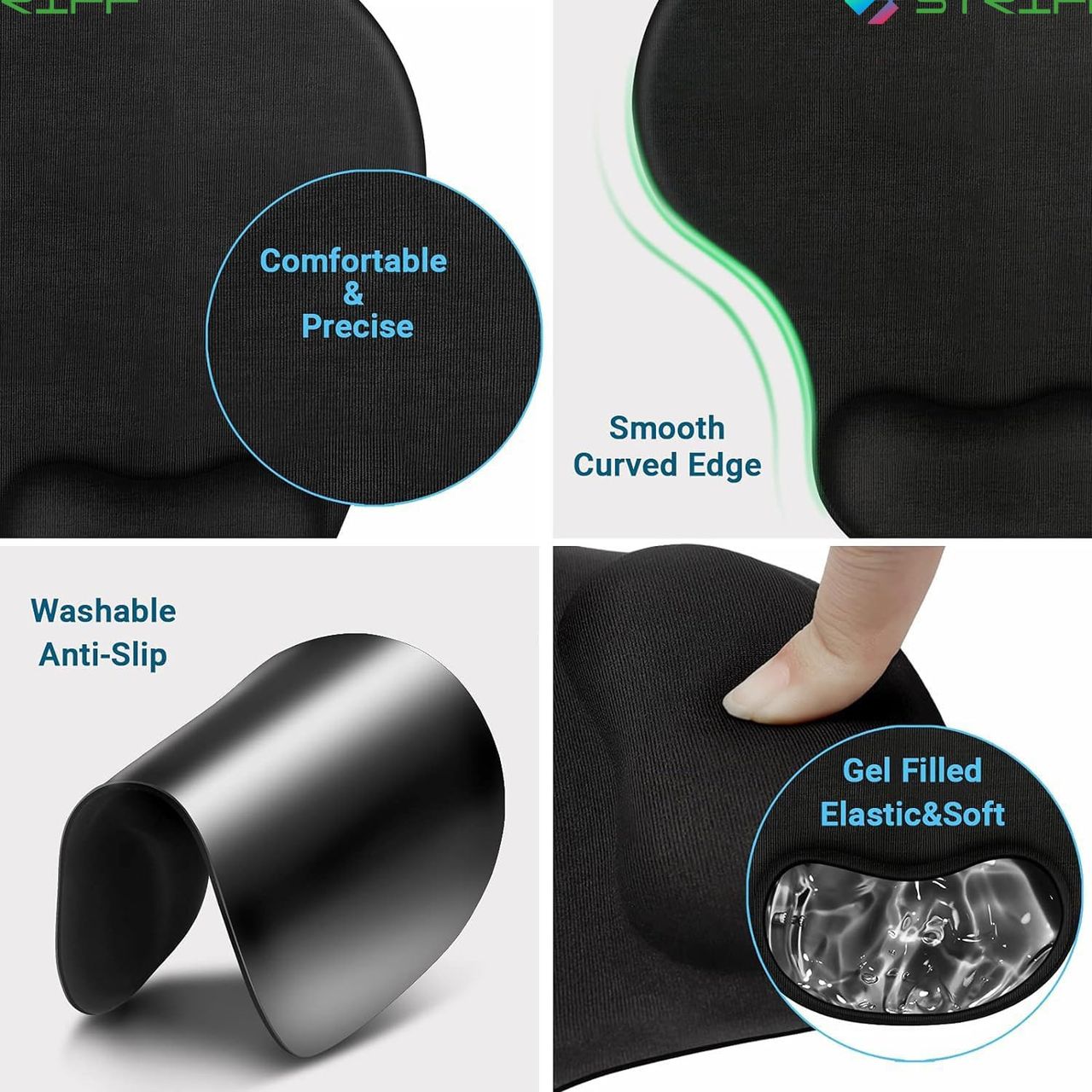 Striff Gel_Wrist_Support Mouse Pad With, Gaming Mouse Pad With Lycra Cloth Nonslip (Black)