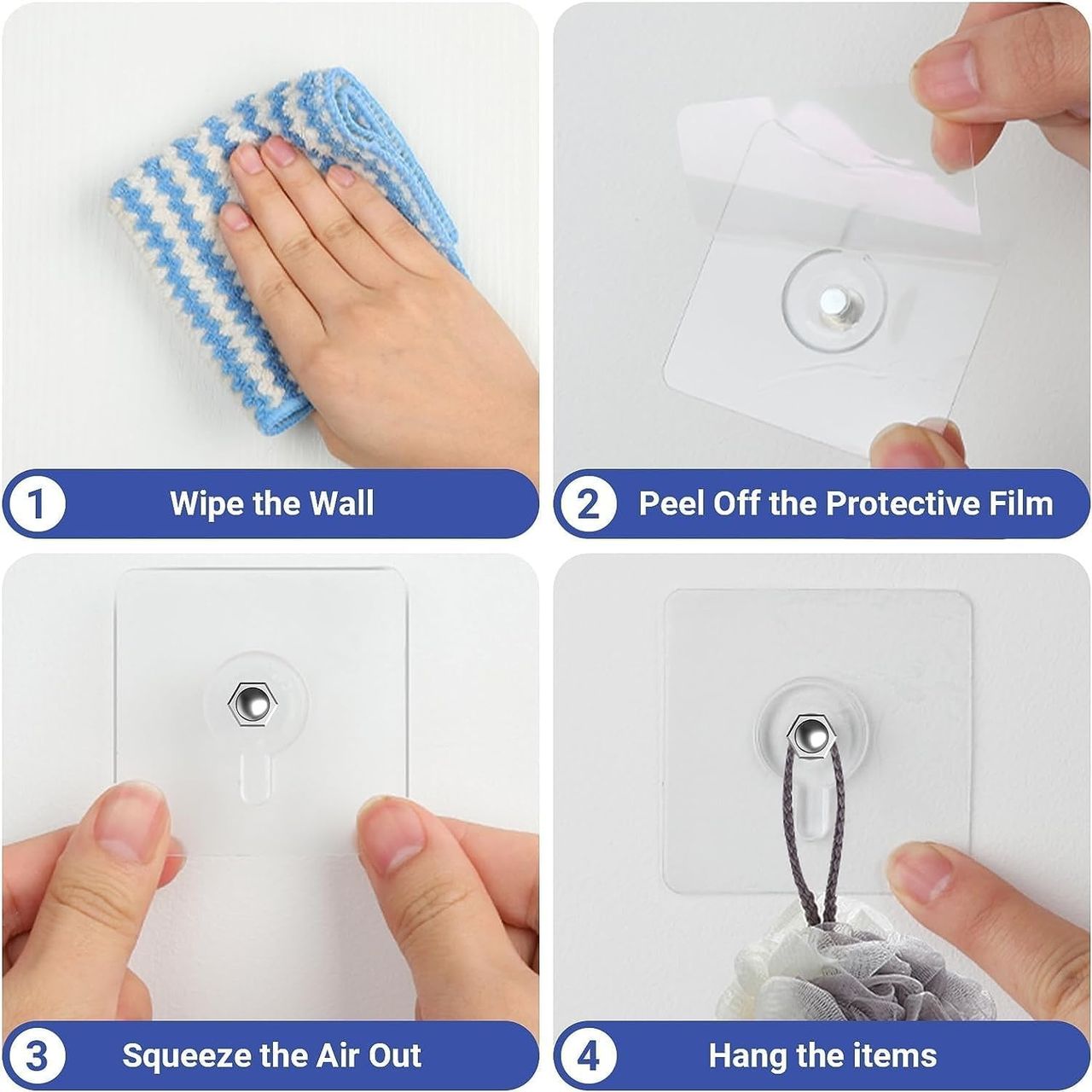 Perpetual Adhesive Wall Hooks | Transparent Waterproof Hooks for Kitchen & Bathroom | Set of 10
