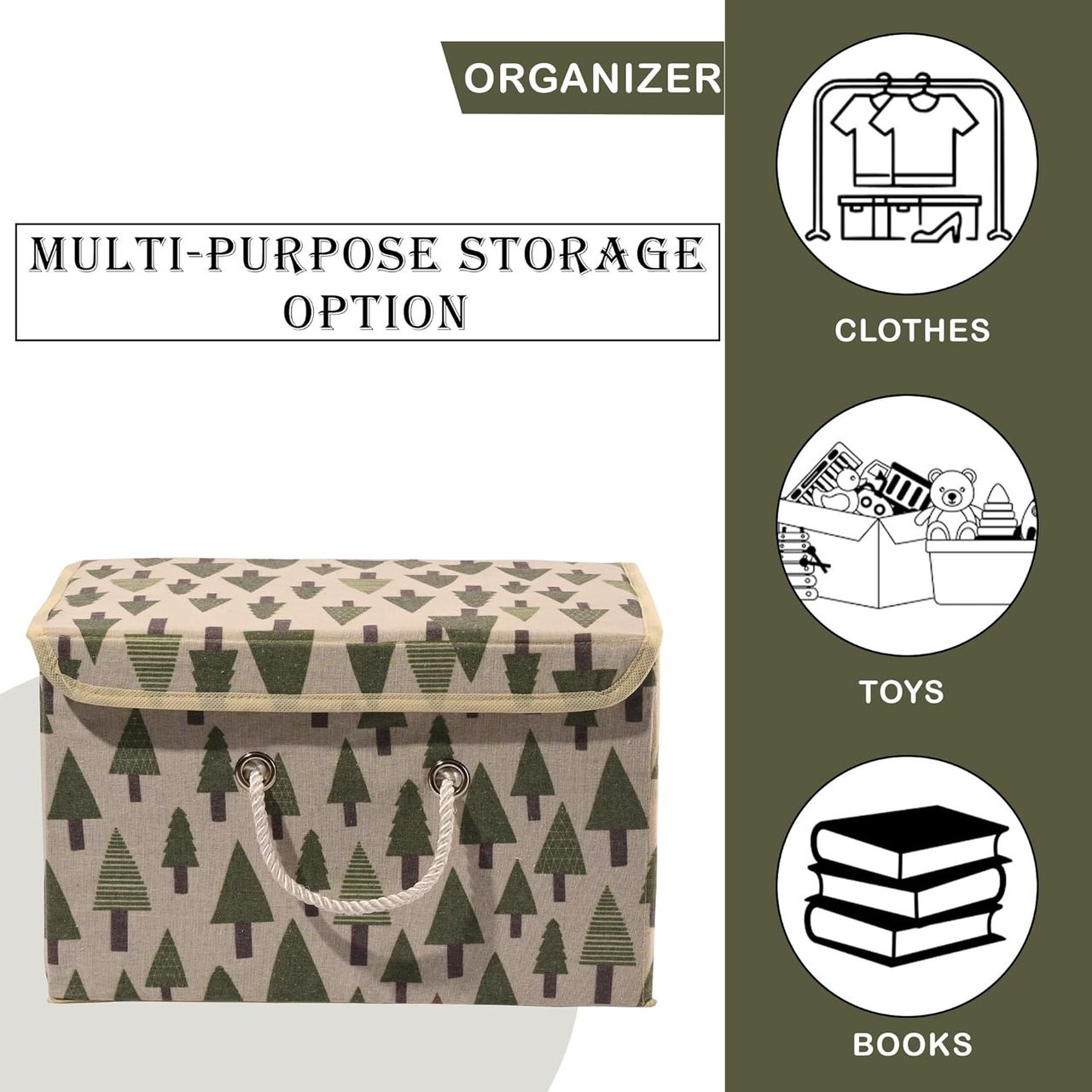 Kuber Industries Pack of 2 ( Large ) Tree-Print Foldable Cotton Drawer Organizer | Cream