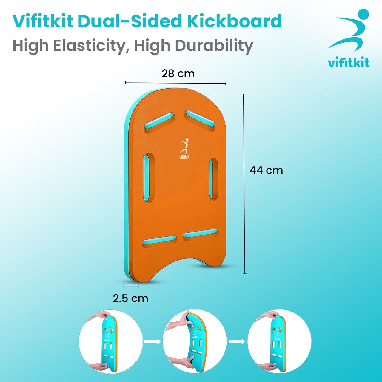 VFK by Xtrim Swimming KickBoard, Float Pad with All Holding Angles - Turquoise & Orange