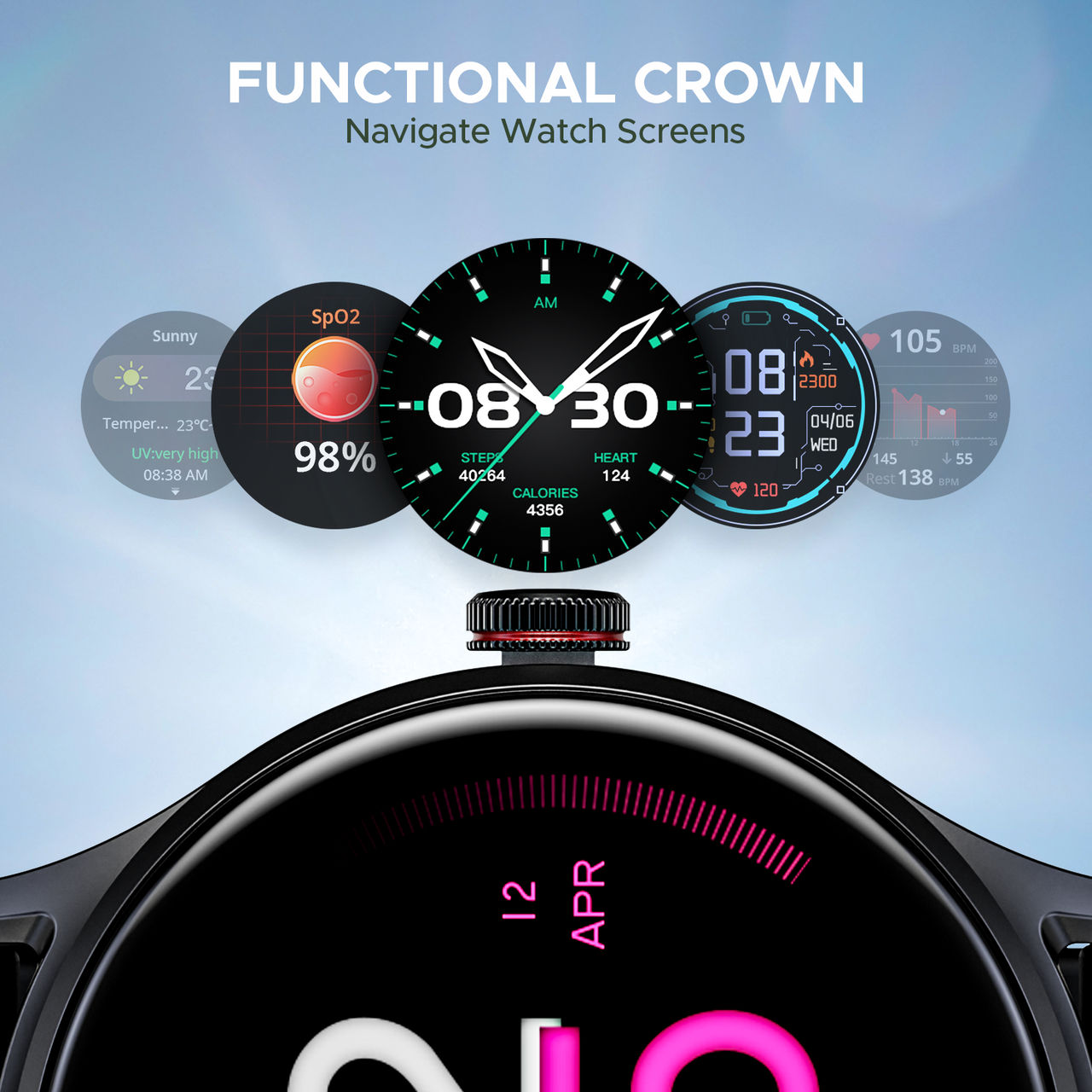 boAt Lunar Vista Smartwatch | 1.52" Display | BT Calling | Functional Crown - Active Black
