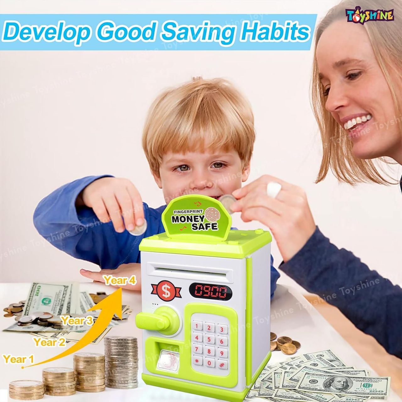 Toyshine Fingerprint Sensor Piggy Bank with Electronic Lock - Assorted