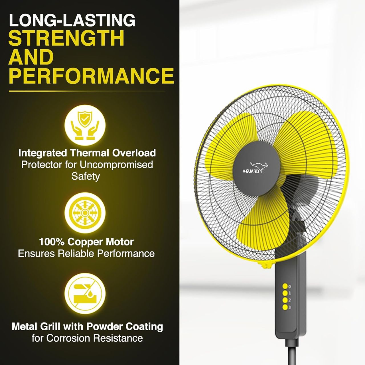 V-Guard Esfera STS Plus Pedestal Cum Table Fan, 400mm, 350 RPM Motor, 2-In-1 Operation,Yellow Black