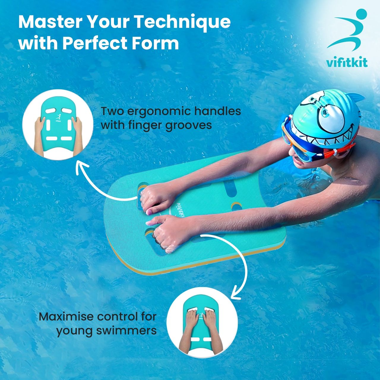 VFK by Xtrim Swimming KickBoard, Float Pad with All Holding Angles - Turquoise & Orange