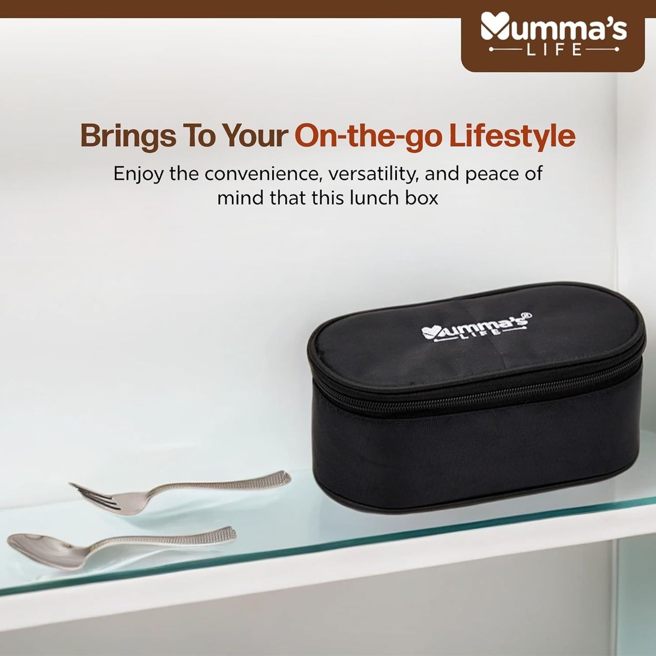 Mumma s Life Lunch Box Suitable for School, Offices, and Picnics | 280 ml | Black | Beam