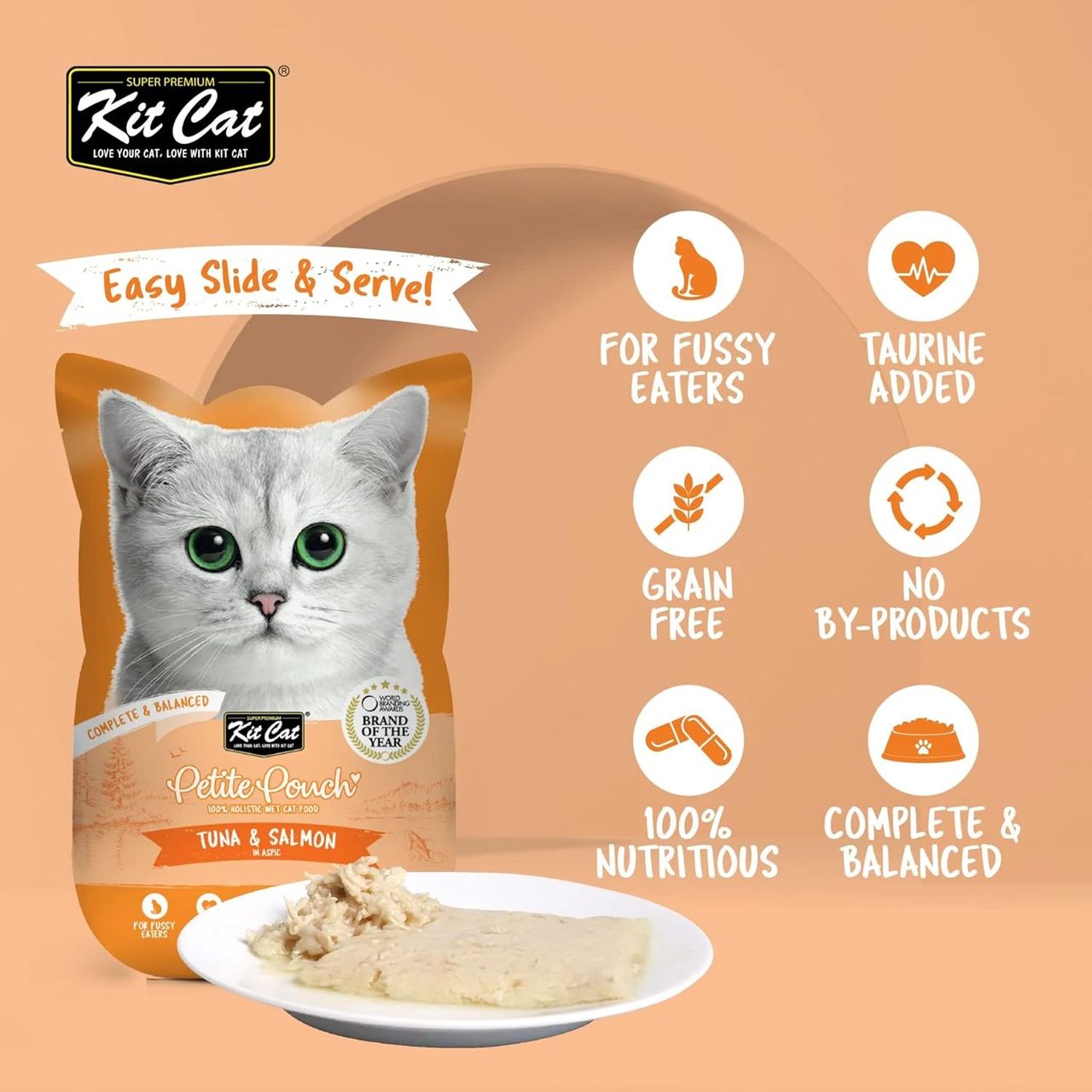 Kit Cat Petite Pouch Complete & Balanced Wet Cat Food - Tuna & Salmon In Aspic