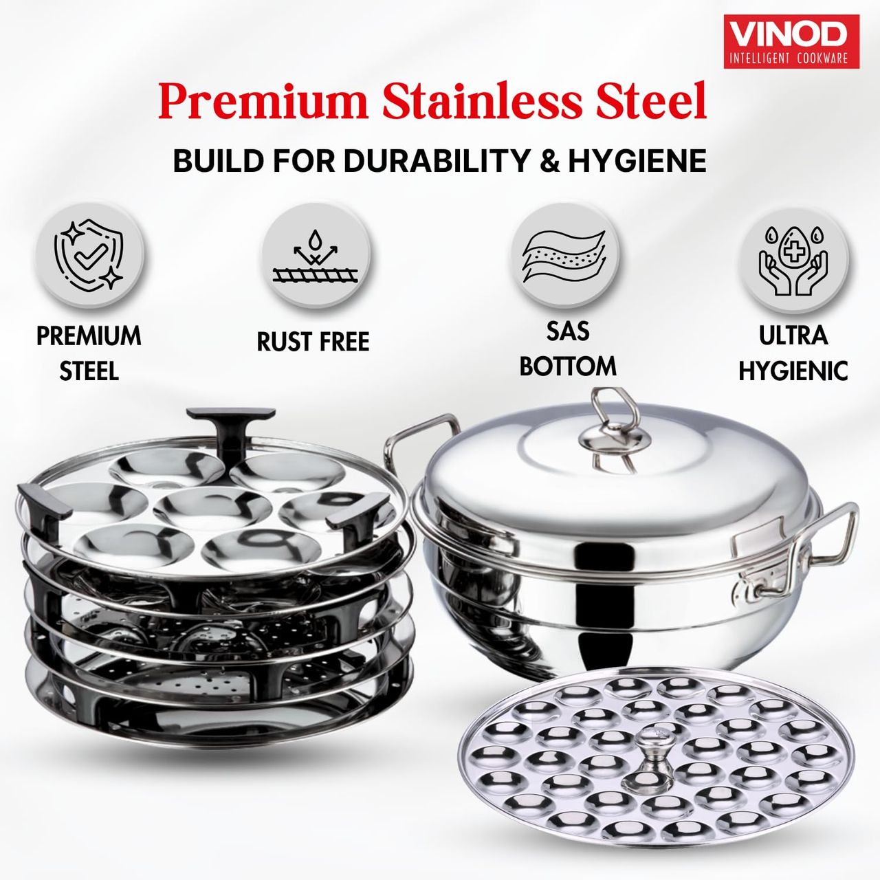 Vinod Stainless Steel 6 Pcs Deluxe Multi Kadai