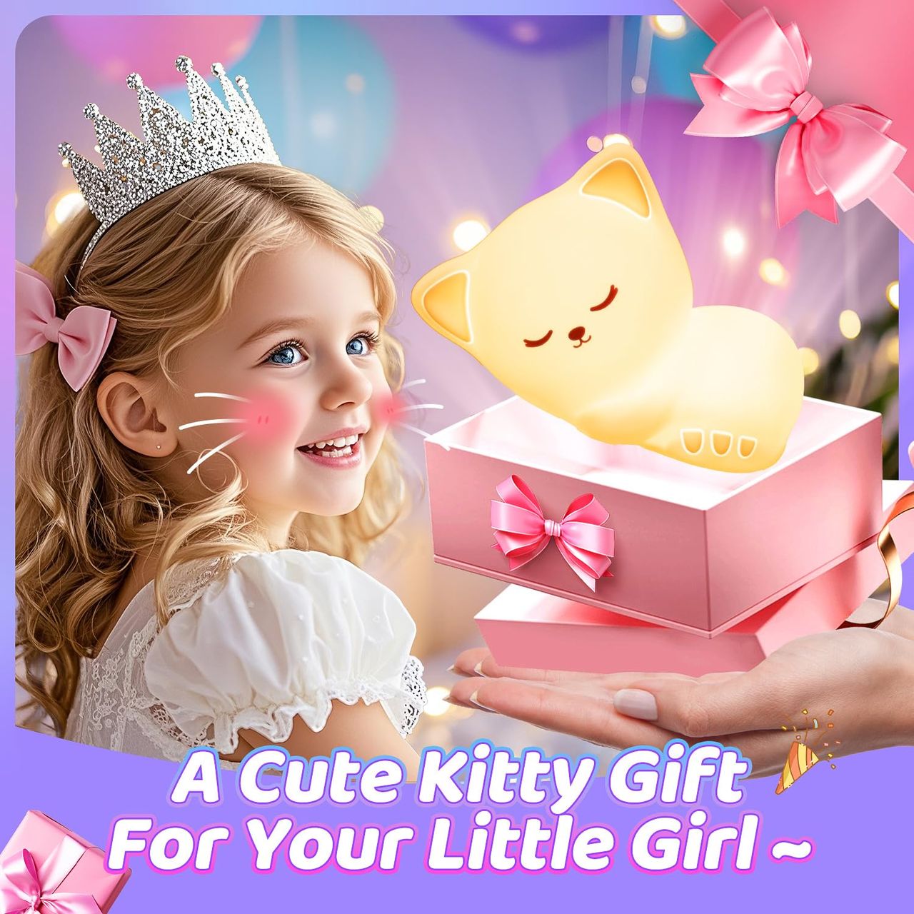 Hashwow Kitty Night Light, Color Changing Rechargeable Lamp