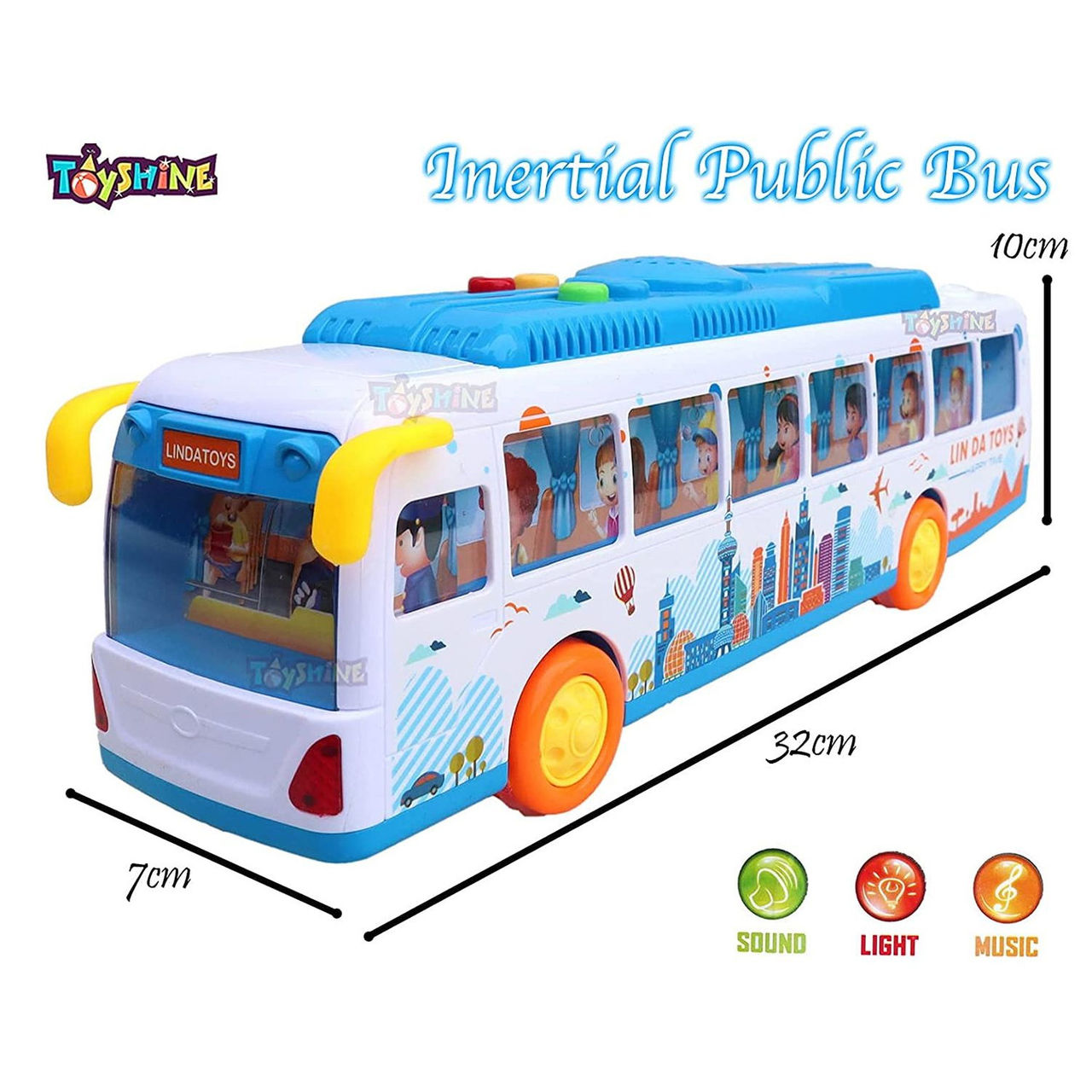 Toyshine Friction Powered Bus Toy With Music And Lights Smooth Push And Go